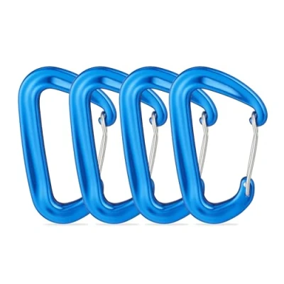 Afbeelding van Relaxdays karabijnhaak set van 4 lichte musketonhaken hoge draaglast musketons blauw