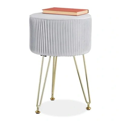 Afbeelding van Relaxdays velvet poef op poten gestoffeerd 45 cm hoog voor kaptafel of bank