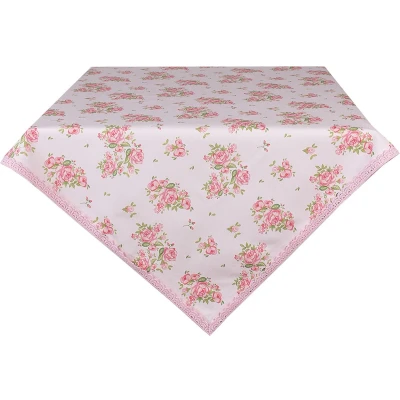 Afbeelding van Clayre &amp; Eef Tafelkleed 100x100 cm Roze Katoen Vierkant Rozen