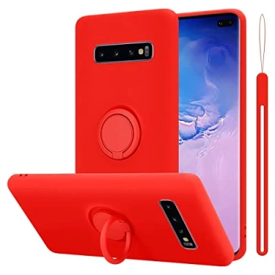 Afbeelding van Cadorabo Hoesje geschikt voor Samsung Galaxy S10 PLUS in LIQUID ROOD Beschermhoes van flexibel TPU silicone Case Cover met ring