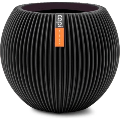 Afbeelding van Vaas bol Groove 21x19 zwart Capi Europe