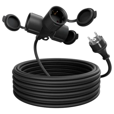 Afbeelding van greate verlengkabel 3 stopcontacten voor buiten, 10 m, IP44 waterdicht, stopcontacten, 3500 W, waterdicht
