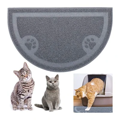Afbeelding van Relaxdays kattenbakmat antislip uitloopmat kattenbak schoonloopmat kat halfrond grijs