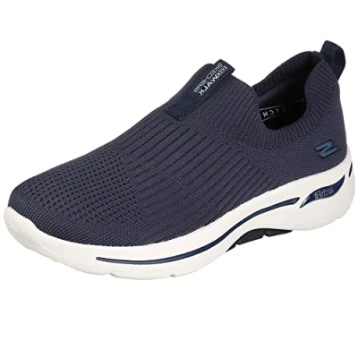 Afbeelding van Skechers Go Walk Arch Fit Iconic Sneakers voor dames, Marineblauwe textielrand.