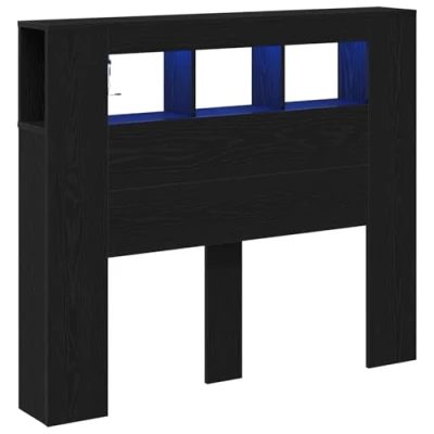 Afbeelding van vidaXL LED Hoofdbord Zwart eiken MDF, Spaanplaat 120 cm Opslag