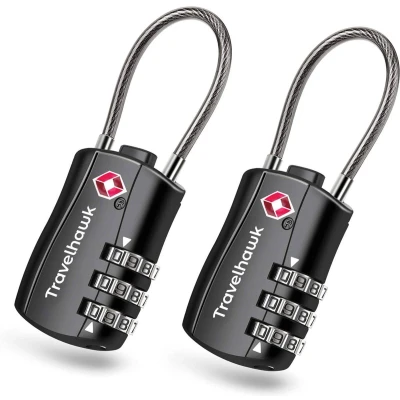Afbeelding van Travelhawk Kofferslot TSA Reisslot Cijferslot Hangslot 3 Cijferig 2 Stuks Zwart