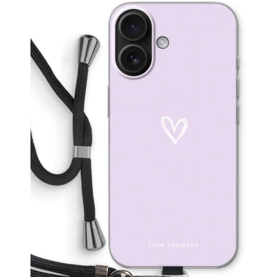 Afbeelding van Case Company® hoesje met Koord geschikt voor iPhone 16 Klein hartje paars Telefoonhoesje Zwart Bescherming aan alle Kanten en Over de Schermrand