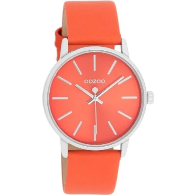 Afbeelding van Oozoo Timepieces Dameshorloge met leren band, modern dameshorloge, elegant, analoog, rond horloge (36 mm behuizing), C11062 oranje/oranje, Armband