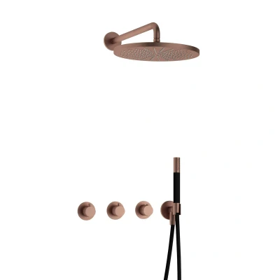 Afbeelding van Hotbath Cobber Regendoucheset IBS70 Geborsteld Koper PVD Staaf handdouche 30cm Hoofddouche Wandarm Handouche met wandhouder