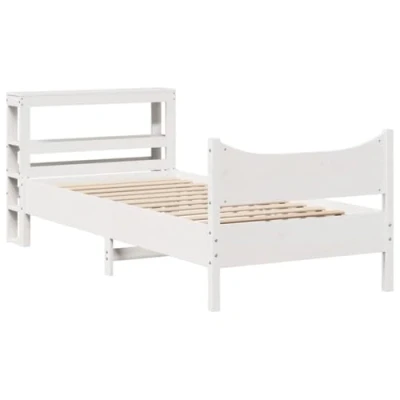 Afbeelding van vidaXL Bedframe met hoofdbord massief grenenhout wit 75x190 cm