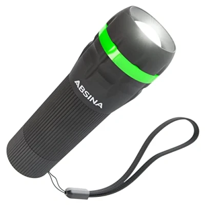 Afbeelding van ABSINA LED zaklamp kinderen klein &amp; helder mini handlamp met 60 lumen 110m lichtstraal handige lamp traploos focusseerbaar incl. batterij als kinderzaklamp voor jongens en meisjes