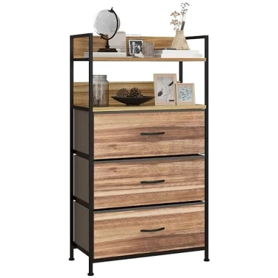Afbeelding van HOMCOM Commode, industriële stijl, 3 afneembare stoffen laden en 2 legplanken, 60 x 29 101 cm, houtlook metaal, zwart