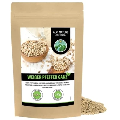 Image de Alpi Nature Poivre Blanc en Grain 250g, Entier pour la Cuisine et Mélanges d&#039;Épices