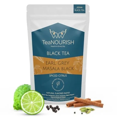Afbeelding van TeaNOURISH Earl Grey Masala Black Tea Spiced Citrus Assam Loose Leaves Gemengd met Indiase Aromatische Spices &amp; NATUURLIJK Bergamot Extract 100% 100 g