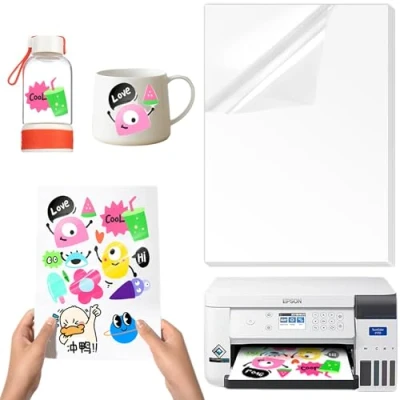 Afbeelding van MAEXUS Zelfklevende folie, bedrukbaar, A4, transparant, zelfklevend, van transparant vinyl, om zelf te bedrukken, A4 formaat, voor laser en inkjetprinters