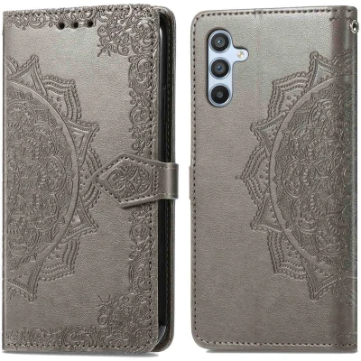 Afbeelding van iMoshion Hoesje Geschikt voor Samsung Galaxy A34 (5G) Met Pasjeshouder Mandala Bookcase Grijs