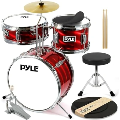 Image de Kit de Batterie Musique Junior Débutant Pyle 3 Pièces Grosse Caisse 33 cm Naturel