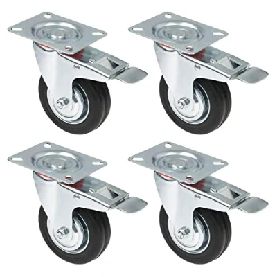Afbeelding van HMF Set van 4 wielen voor zware lasten met massief rubberen rem 100 mm maximale belasting 280 kg zwart