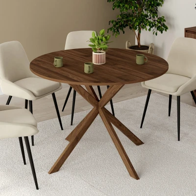 Image de Table à manger ronde ALIX 6 personnes pied araignée noyer 110 cm IDMarket