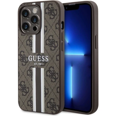 Afbeelding van Guess 4G Printed Stripes Hard Case Back Cover met MagSafe voor Apple iPhone 13 / Pro Bruin