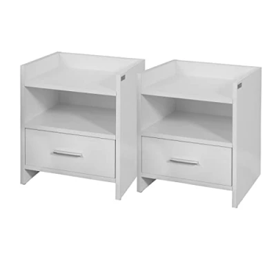 Afbeelding van SoBuy 2 stuks nachtkastjes met 1 lade, nis, wit, FBT66 Wx2