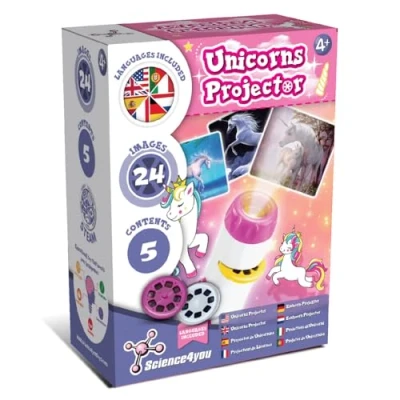 Afbeelding van Science4you eenhoorn fakkelprojector voor kinderen, speelgoed met 24 afbeeldingen en poster, lamp, projectorch wetenschappelijk educatief 4 5 6 7+