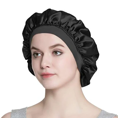 Afbeelding van Alnorm Elegante nachtmuts van hoogwaardig dubbellaags satijn voor dames, enkellaags, zwart.