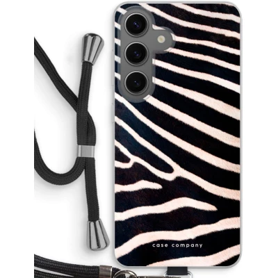 Afbeelding van Case Company® hoesje met Koord geschikt voor Samsung Galaxy S24 Zebra Telefoonhoesje Zwart Bescherming aan alle Kanten en Over de Schermrand