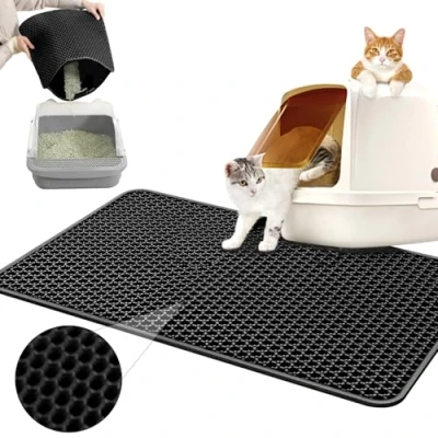 Afbeelding van Kattenbakmat 60x40CM, EVA Dubbellaags, Honingraat Waterdicht, Onderlaag voor Kattenbak, Kattenbakmat, Zwart