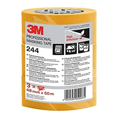 Afbeelding van 3M Professionele afplakband, hoge precisie, binnen en buiten, 48 mm x 50 m, 3 rollen compatibel met verf op waterbasis oplosmiddelen