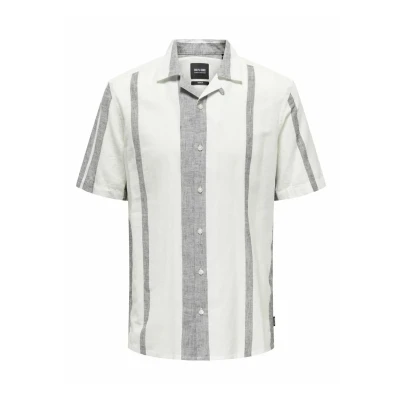 Afbeelding van Only &amp; Sons Scaiden Striperesort NOOS Overhemd, Heren, Maat: XS, Cloud dancer