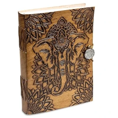 Afbeelding van LivuX Carnet de Notes Elephant Croquis A5 avec Couverture Simili Cuir 100 Pages Vierges Papier Recyclé Look Vintage Journal intime Fermeture Élastique 250g 1283