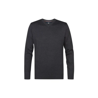 Afbeelding van Petrol Industries Heren Trui Fijngebreid V hals Pullover Basic Knit Blauw Maat S