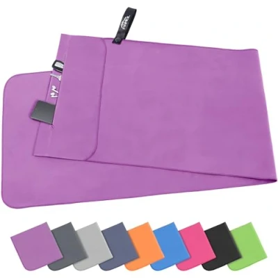 Afbeelding van Pameil microvezel handdoeken, 120 x 50 cm, fitnesshanddoek met ritssluiting, sporthanddoek, strandhanddoek, badhanddoek (paars)