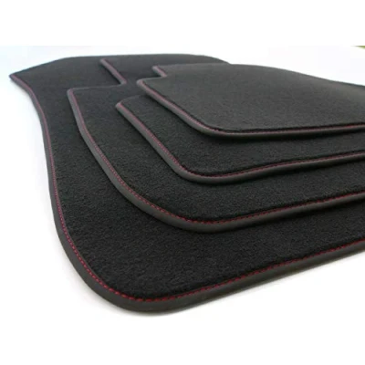 Afbeelding van kh Teile Set van 4 zwarte fluwelen vloermatten met rode stiksels voor BMW 3 serie F30 F31 M3 F80 (vanaf 2012)
