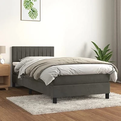 Afbeelding van vidaXL Boxspring met matras fluweel donkergrijs 90x200 cm