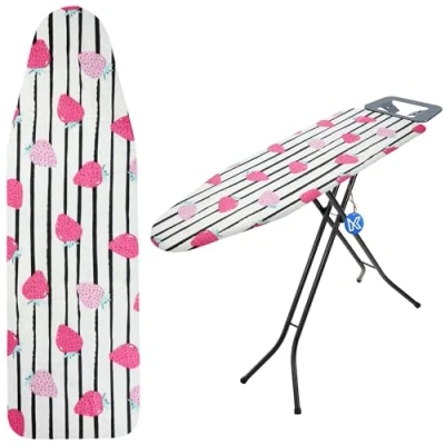 Afbeelding van KADAX strijkplankhoes met trekkoord, robuust voor kreukvrij strijken, universeel, vervangende (aardbeien, 140 x 50 cm)