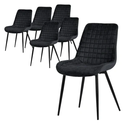 Afbeelding van Eetkamerstoel set van 6 zwart met fluwelen bekleding en stalen poten Keukenstoel rugleuning ML design