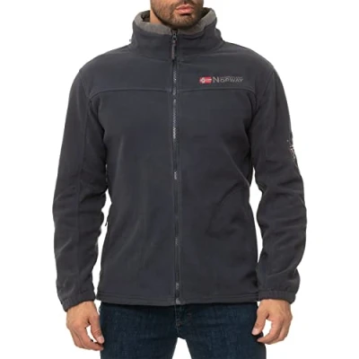 Afbeelding van Geographical Norway fleece jas voor heren met verborgen kap, functionele overgangsjas, volledige ritssluiting, opstaande kraag, wandelen in de open lucht, trekking.