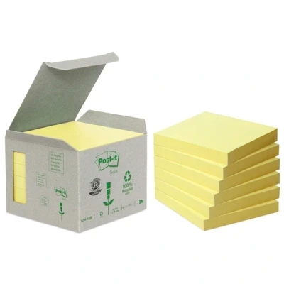 Image de Post it Tour de 6 blocs 100 feuilles 76x76mm recyclées Jaune