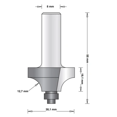 Afbeelding van Hitachi 8 mm afrondfrees duivejager met onderlager 38.1 x 55 12.7
