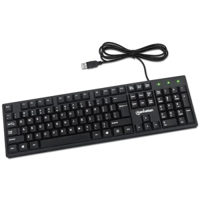 Afbeelding van Manhattan Brits USB toetsenbord, bekabeld, standaard Qwerty lay out, zwart, full size toetsen, 1,5 m kabel, A aansluiting, plug and play, retaildoos