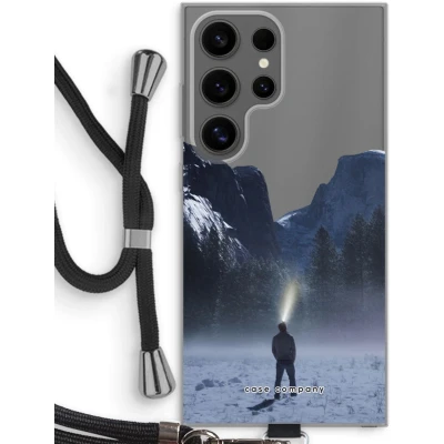 Afbeelding van Case Company® hoesje met Koord geschikt voor Samsung Galaxy S24 Ultra Wanderlust Telefoonhoesje Zwart Bescherming aan alle Kanten en Over de Schermrand