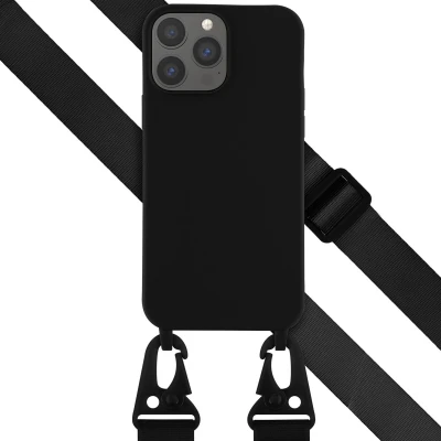 Afbeelding van Selencia hoesje Geschikt voor iPhone 13 Pro Max met koord Siliconen afneembaar Zwart
