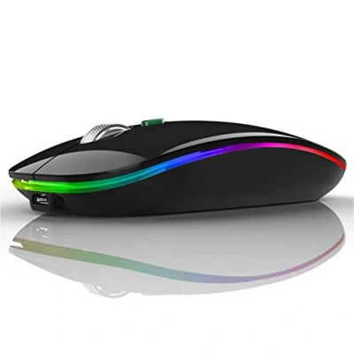 Afbeelding van Uiosmuph Souris sans Fil Bluetooth, Rechargeable Portable Wireless Mouse (BT 5.1 + 2.4G Fil) avec 3 Valeurs DPI pour Tablet/Laptop/Windows/Android, Noir