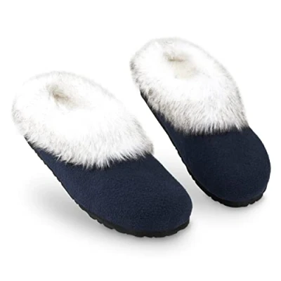Afbeelding van Dunlop Pantoffels voor dames, bont, antislipzolen, Marine.