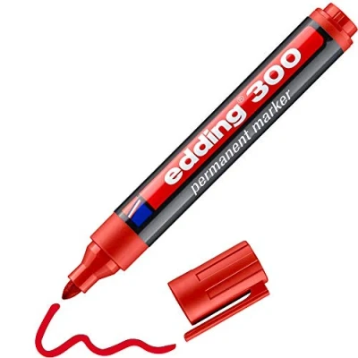 Image de edding Lot de 300 marqueurs permanents Rouge 1 stylo Pointe ogive 1,5 3 mm Imperméables, séchage rapide Résistant aux taches Pour carton, plastique, verre, bois, métal, verre