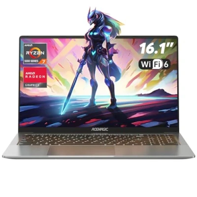 Afbeelding van ACEMAGIC Gaming Notebook AMD Ryzen 7 5700U (Battre i7 1265U), laptop toetsenbord met achtergrondverlichting, RAM 16 GB NVME SSD 512 GB, 16,1 inch Full HD 1920 x 1080 kleur (grijs)