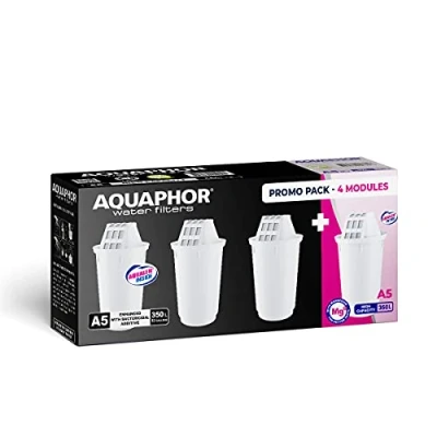 Afbeelding van Aquaphor filterpatronen (3 x A5 plus 1 magnesium), geschikt voor Arctic, Prestige, Provence d&#039;Aquaphor filterkaraffen, inhoud 350 liter.