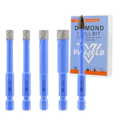 Afbeelding van Set van 4 diamantboren 6/6/8/10 mm en 1 x 6 wolfraamcarbide boor voor keramiek, porselein, tegels, marmer, graniet met snelwisselzeskantschacht